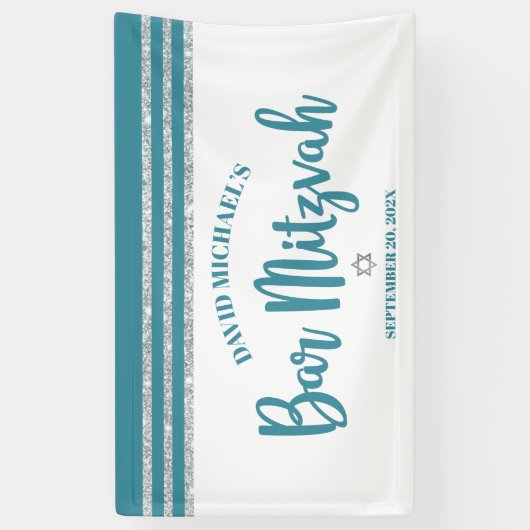 Bar Mitzvah Modern Blauwgroen Silver Tallit Bold S Spandoek (Verticaal)