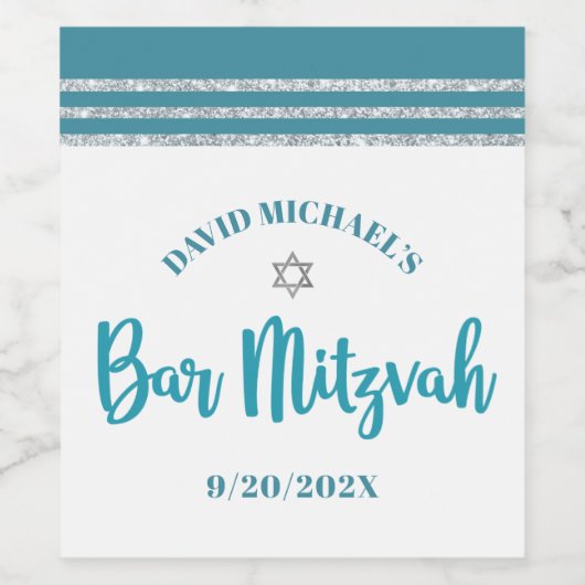 Bar Mitzvah Modern Blauwgroen Silver Tallit Bold S Wijn Etiket (Enkel label)