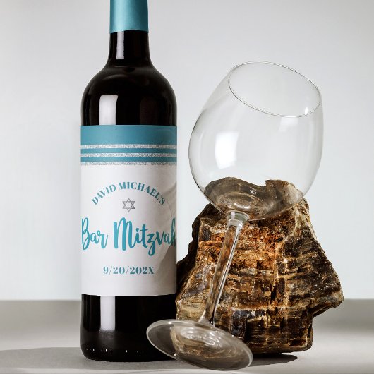 Bar Mitzvah Modern Blauwgroen Silver Tallit Bold S Wijn Etiket