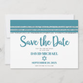Bar Mitzvah Modern Blauwgroen, zilver Tallit Scrip Save The Date (Voorkant)
