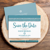 Bar Mitzvah Modern Blauwgroen, zilver Tallit Scrip Save The Date