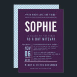 BAR MITZVAH modern bloktype aubergine bord blauw Kaart<br><div class="desc">door kat massard >> WWW.SIMPLYSWEETPAPERIE.COM << - - - - - - - - - - - - - - - CONTACT MET ME om u te helpen bij het in evenwicht brengen van uw type perfect Love the design, maar ik zou graag een aantal wijzigingen zien - een ander...</div>