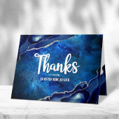 Bar Mitzvah Modern Blue Agate Waterverf Script Bedankkaart