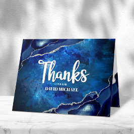 Bar Mitzvah Modern Blue Agate Waterverf Script Bedankkaart
