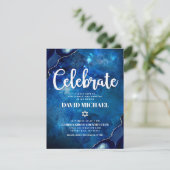 Bar Mitzvah Modern Blue Agate Waterverf Script Informatiekaartje (Staand voorkant)