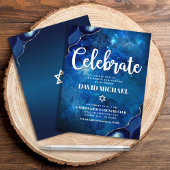 Bar Mitzvah Modern Blue Agate Waterverf Script Informatiekaartje
