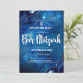 Bar Mitzvah Modern Blue Agate Waterverf Script Kaart (Staand voorkant)