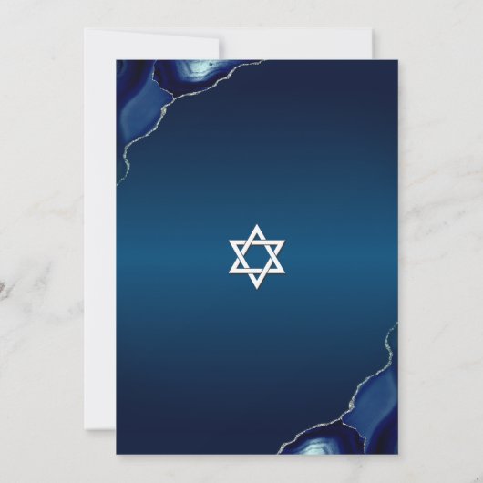 Bar Mitzvah Modern Blue Agate Waterverf Script Kaart (Achterkant)
