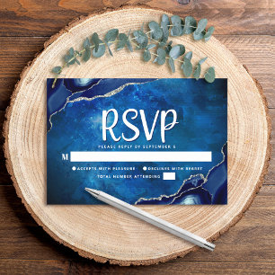Bar Mitzvah Modern Blue Agate Waterverf Script RSVP Kaartje