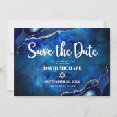 Bar Mitzvah Modern Blue Agate Waterverf Script Save The Date (Voorkant)