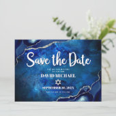 Bar Mitzvah Modern Blue Agate Waterverf Script Save The Date (Staand voorkant)