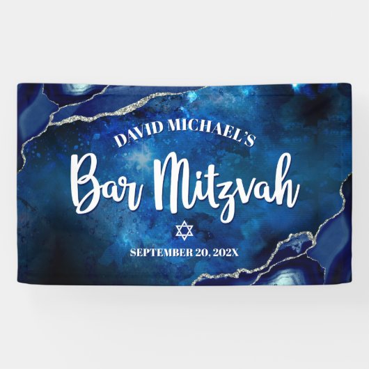 Bar Mitzvah Modern Blue Agate Waterverf Script Spandoek (Horizontaal)