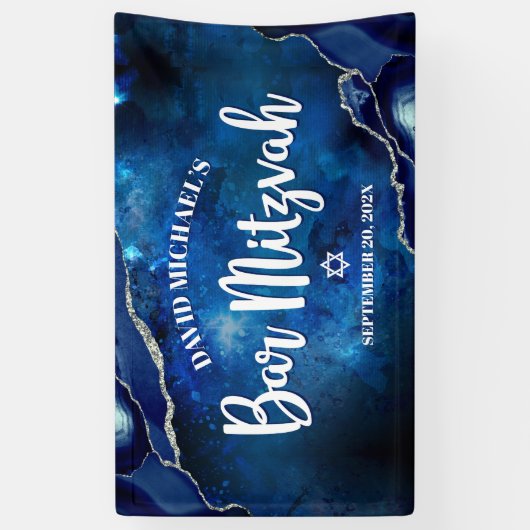 Bar Mitzvah Modern Blue Agate Waterverf Script Spandoek (Verticaal)
