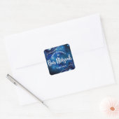 Bar Mitzvah Modern Blue Agate Waterverf Script Vierkante Sticker (Envelop)