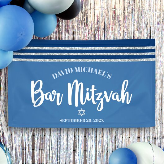 Bar Mitzvah Modern Blue Silver Tallit Bold Script Spandoek