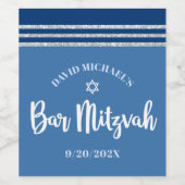 Bar Mitzvah Modern Blue Silver Tallit Bold Script Wijn Etiket (Enkel label)