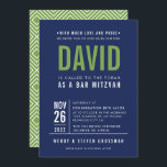 BAR MITZVAH modern bold block type navy blue green Kaart<br><div class="desc">door kat massard >> WWW.SIMPLYSWEETPAPERIE.COM << - - - - - - - - - - - - - - - CONTACT MET ME om u te helpen bij het in evenwicht brengen van uw type perfect Love the design, maar ik zou graag een aantal wijzigingen zien - een ander...</div>