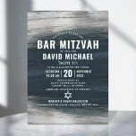 Bar Mitzvah Modern Bold Charcoal Gray Silver Foil Kaart<br><div class="desc">Wees trots, blij en toon deze mijlpaal van je favoriete Bar Mitzvah! Verstuur deze coole, unieke, moderne, gepersonaliseerde uitnodiging voor een evenement om het te herinneren. Metallic zilverfolie penseelstreken en Star van David, samen met vettige witte typografie, bedekken een rijke, donkere houtskool grijze blauwe ombre verfachtergrond. Personaliseer de douanetekst met...</div>