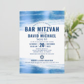 Bar Mitzvah Modern Bold Navy Typografie Blue Folie Kaart (Staand voorkant)