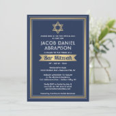 Bar Mitzvah Modern Elegant Marine Blauw Wit & Goud Kaart (Staand voorkant)