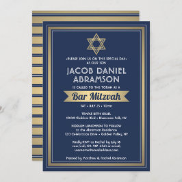 Bar Mitzvah Modern Elegant Marine Blauw Wit & Goud Kaart