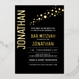 Bar Mitzvah Modern Elegante Zwart ECHT GOUD Folie  Uitnodiging