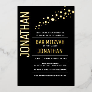 Bar Mitzvah Modern Elegante Zwart ECHT GOUD Folie Uitnodiging