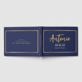 BAR MITZVAH modern faux gold name kalligraphy navy Gastenboek (Volledig)