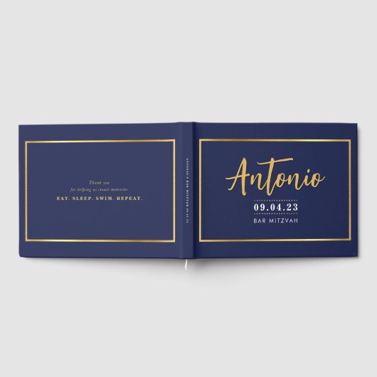 BAR MITZVAH modern faux gold name kalligraphy navy Gastenboek (Volledig)