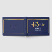BAR MITZVAH modern faux gold name kalligraphy navy Gastenboek (Volledig)