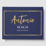 BAR MITZVAH modern faux gold name kalligraphy navy Gastenboek<br><div class="desc">door kat massard >> WWW.SIMPLYSWEETPAPERIE.COM <<< meer overeenkomende objecten in voorraad</div>