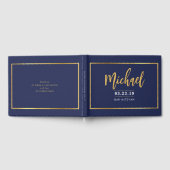 BAR MITZVAH modern faux gold name kalligraphy navy Gastenboek (Volledig)