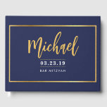 BAR MITZVAH modern faux gold name kalligraphy navy Gastenboek<br><div class="desc">door kat massard >> WWW.SIMPLYSWEETPAPERIE.COM <<< meer overeenkomende objecten in voorraad</div>