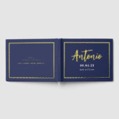 BAR MITZVAH modern faux gold name kalligraphy navy Gastenboek (Volledig)