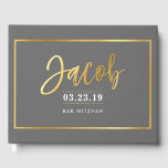 BAR MITZVAH modern faux goud op grijs voor JACOB Gastenboek<br><div class="desc">door kat massard >>> WWW.SIMPLYSWEETPAPERIE.COM <<<< Neem contact met mij op voor aangepaste "gouden effect" namen (bijv Jacob) Ik ben blij om te helpen :) *** kat@simplysweetpaperie.com</div>