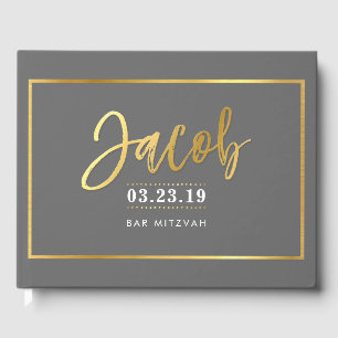 BAR MITZVAH modern faux goud op grijs voor JACOB Gastenboek
