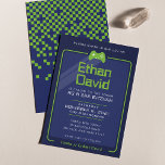 BAR MITZVAH modern gaming regelt navy neon groen Kaart<br><div class="desc">door kat massard >> WWW.SIMPLYSWEETPAPERIE.COM << - - - - - - - - - - - - - - - - - - - - - - - - - - - - - Het perfecte ontwerp voor een "Gaming Theme" BAR of BAT MITZVAH viering Hou van het ontwerp,...</div>