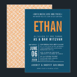 BAR MITZVAH modern gedurfd blok donkerblauw sinaas Kaart<br><div class="desc">door kat massard >> WWW.SIMPLYSWEETPAPERIE.COM << - - - - - - - - - - - - - - - CONTACT MET ME om u te helpen bij het in evenwicht brengen van uw type perfect Love the design, maar ik zou graag een aantal wijzigingen zien - een ander...</div>
