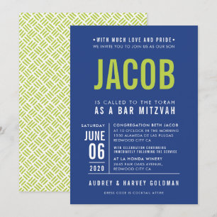 BAR MITZVAH modern gedurfd bloktype koningsblauw l Kaart