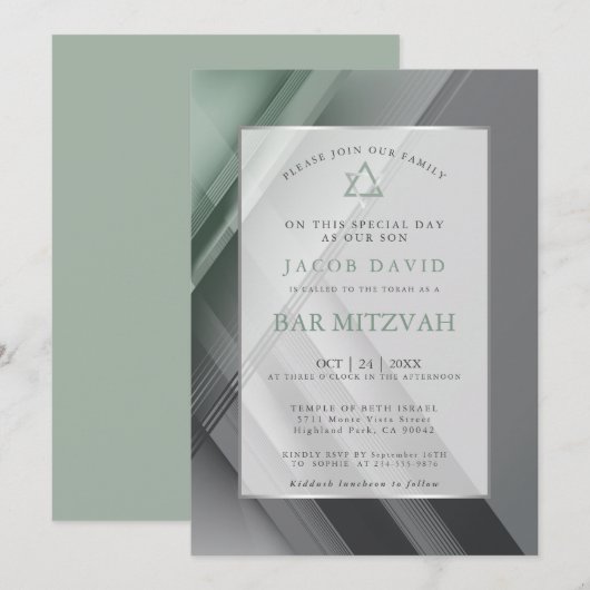 Bar Mitzvah Modern Geometrische Groene Kool Kaart (Voorkant / Achterkant)