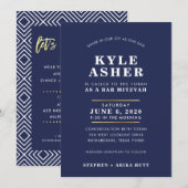 Bar Mitzvah modern gewoon marineblauw wit Kaart (Voorkant / Achterkant)