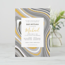 Bar Mitzvah Modern Glitter Agate Uitnodiging