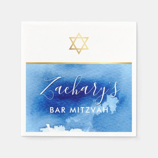 BAR MITZVAH modern gouden ster smart blue waterver Servet (Voorkant)