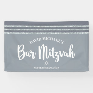Bar Mitzvah Modern Gray Silver Tallit Bold Script Spandoek