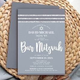Bar Mitzvah Modern Grijs Zilveren Tallit Eenvoudig Kaart