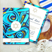 Bar Mitzvah Modern Joods Blauw Patroon Uitnodiging