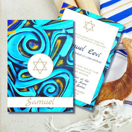 Bar Mitzvah Modern Joods Blauw Patroon Uitnodiging