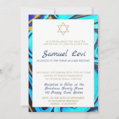 Bar Mitzvah Modern Joods Blauw Patroon Uitnodiging (Voorkant)