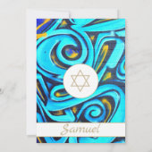 Bar Mitzvah Modern Joods Blauw Patroon Uitnodiging (Achterkant)
