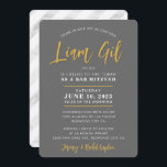 BAR MITZVAH modern kalligrafie grijs faux goud Kaart<br><div class="desc">door kat massard Sophisticated,  voordelige uitnodiging voor de MITZVAH viering van je kind. Eenvoudig de sjabloon zelf per e-mail bij te werken voor overeenkomende objecten en alternatieve kleurenschema's - kat@simplysweetpaperie.com</div>